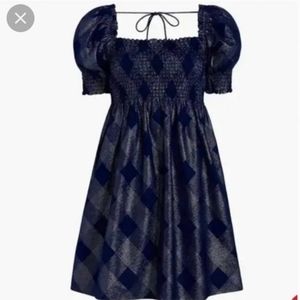Hill House The Athena Nap Dress in Navy Glitter Check Medium